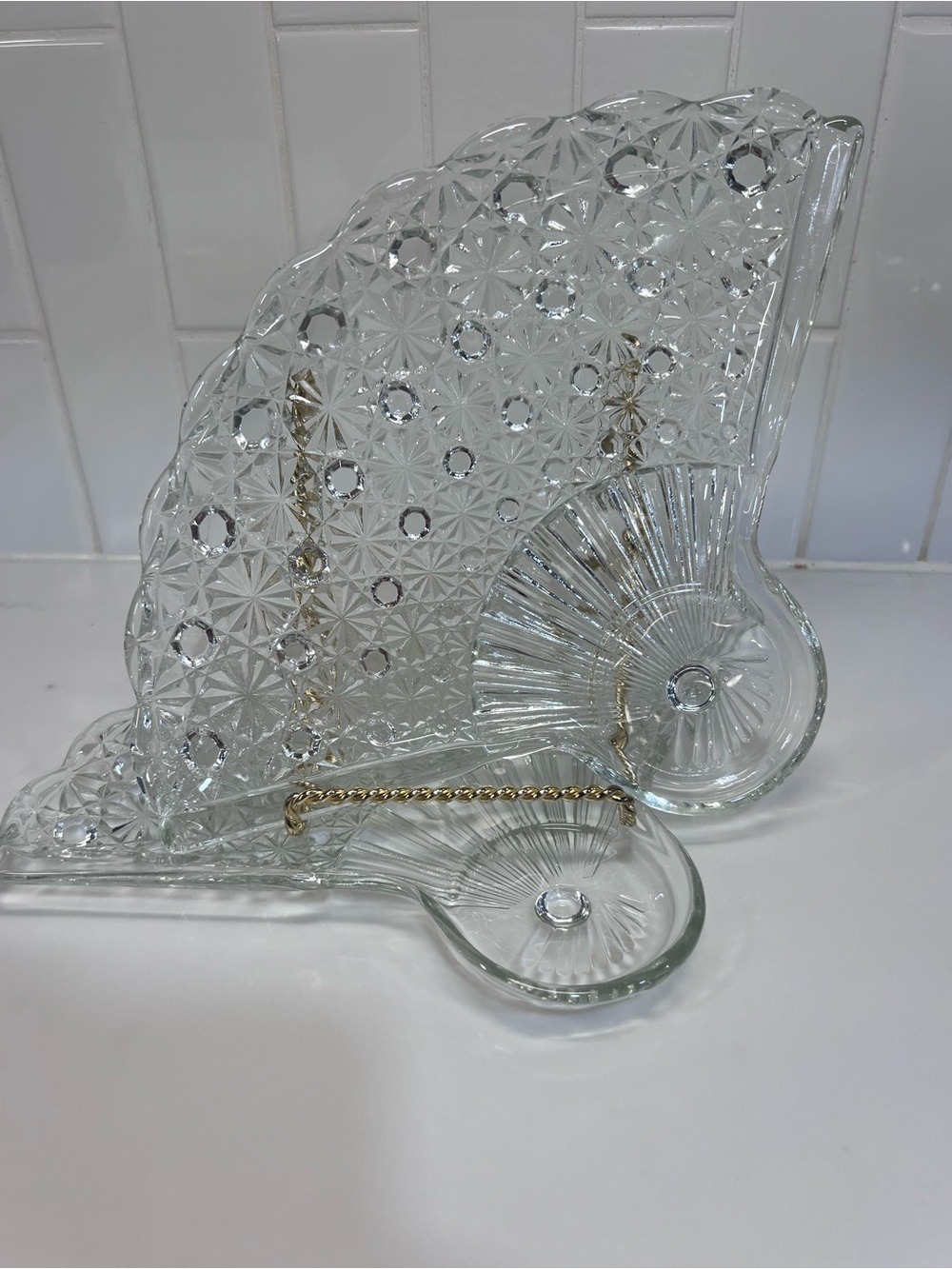 Vintage Anchor Hocking Daisy And Button Fan Snack Plates Clear Glass Set of 2